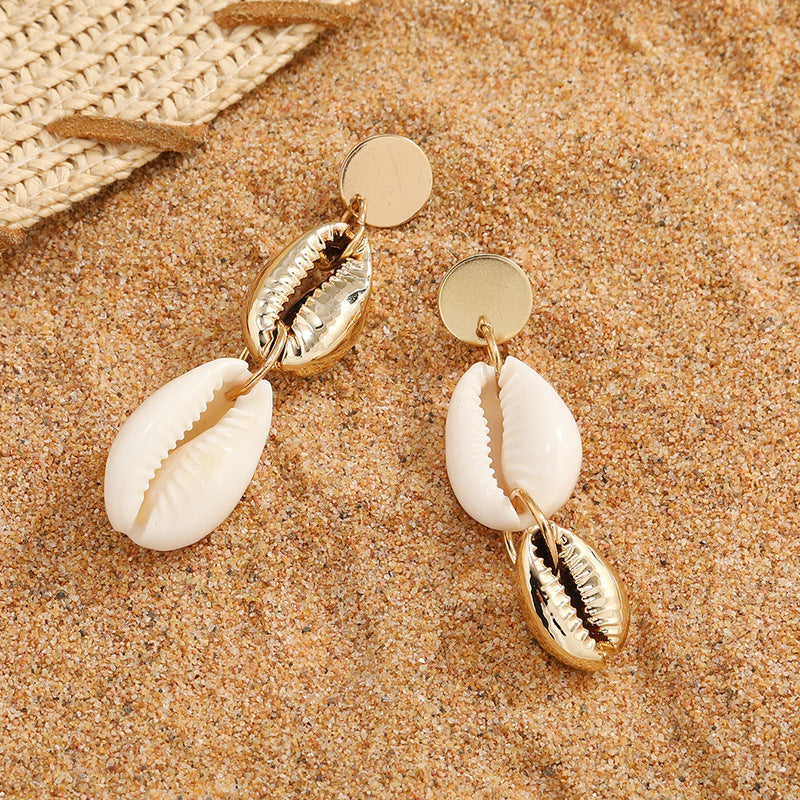 Bohemian Ins Style Seaside Holiday Golden Shell Stud Earrings