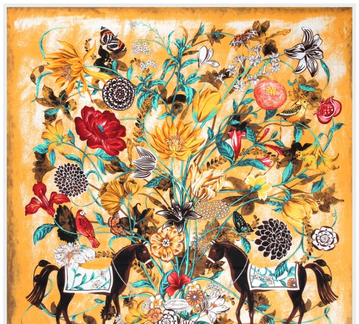 Scarf Twill Silk Shawl Large Square  Sunscreen 130cm Flower And Bird Jungle