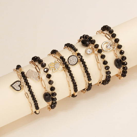 Geometric Cutout Round Diamond Chain Crystal Beads Bracelet
