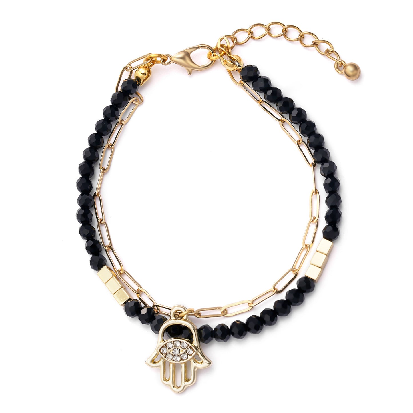 Geometric Cutout Round Diamond Chain Crystal Beads Bracelet