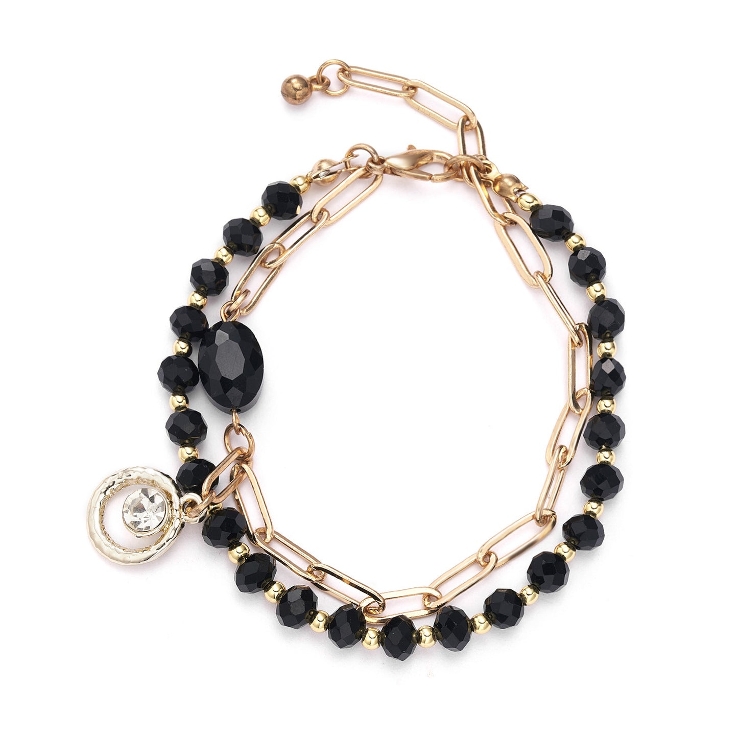 Geometric Cutout Round Diamond Chain Crystal Beads Bracelet