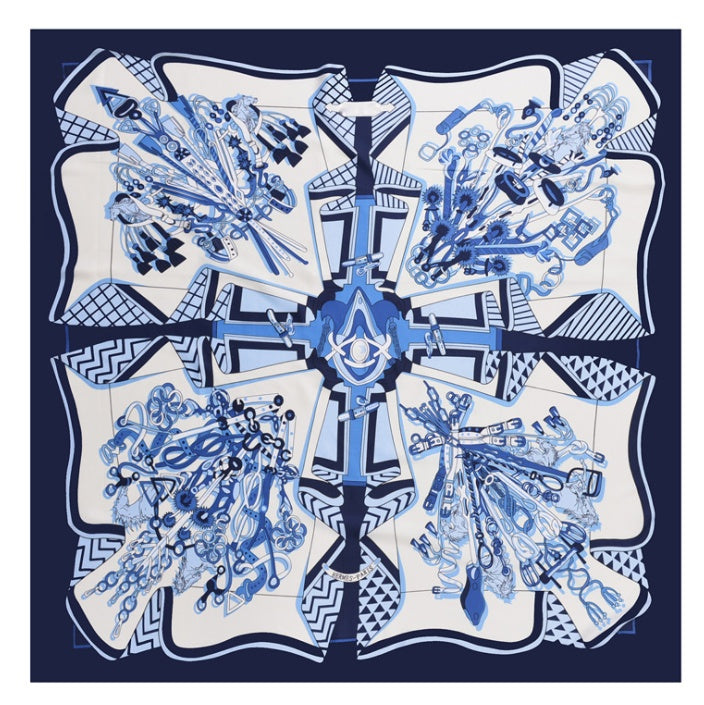 Scarf Twill Silk Shawl Large Square  Sunscreen 130cm Flower And Bird Jungle