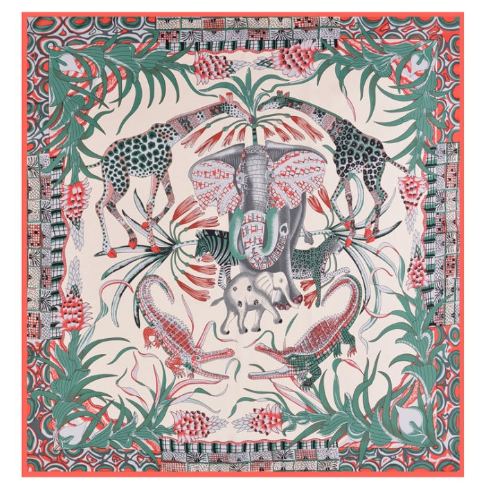 Scarf Twill Silk Shawl Large Square  Sunscreen 130cm Flower And Bird Jungle