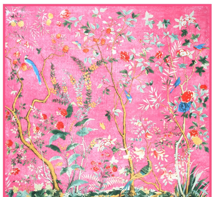 Scarf Twill Silk Shawl Large Square  Sunscreen 130cm Flower And Bird Jungle
