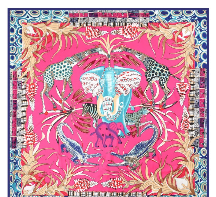 Scarf Twill Silk Shawl Large Square  Sunscreen 130cm Flower And Bird Jungle