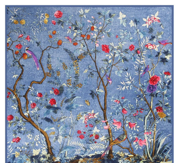 Scarf Twill Silk Shawl Large Square  Sunscreen 130cm Flower And Bird Jungle